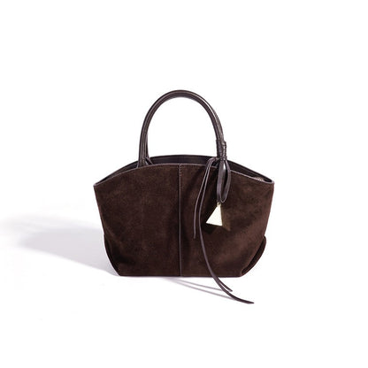 Graceful Slouchy Suede Genuine Leather Shell Tote Clutch Bag with Charm