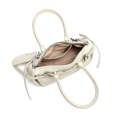 Refined Genuine Leather Petite Boston Clutch Bag with Mini Pouch