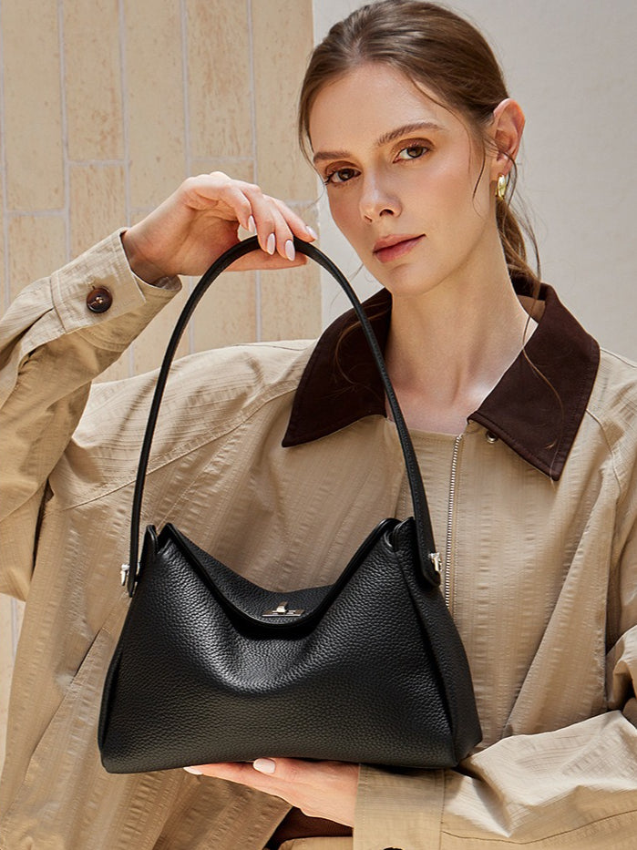 Nonchalant Lychee-Grain Genuine Leather Crossbody Hobo Bag
