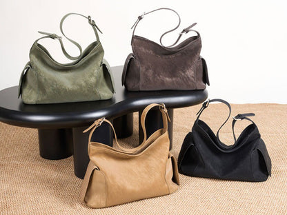 アーバン ノマド 本革バッグ | 大きめ スラウチ ショルダーバッグ サイドポケット付き