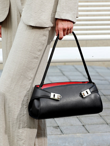 Graceful Genuine Leather Baguette Clutch Bag