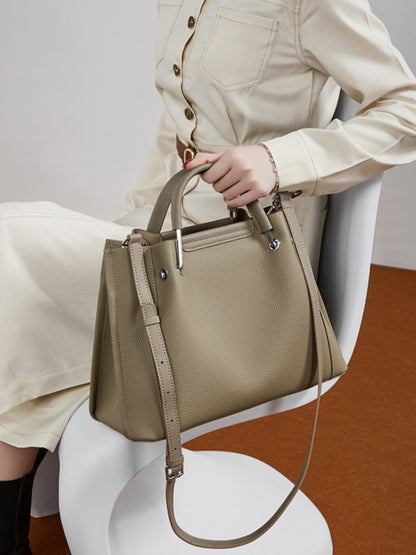 Women's Executive Trapezoid Genuine Leather Tote Bag