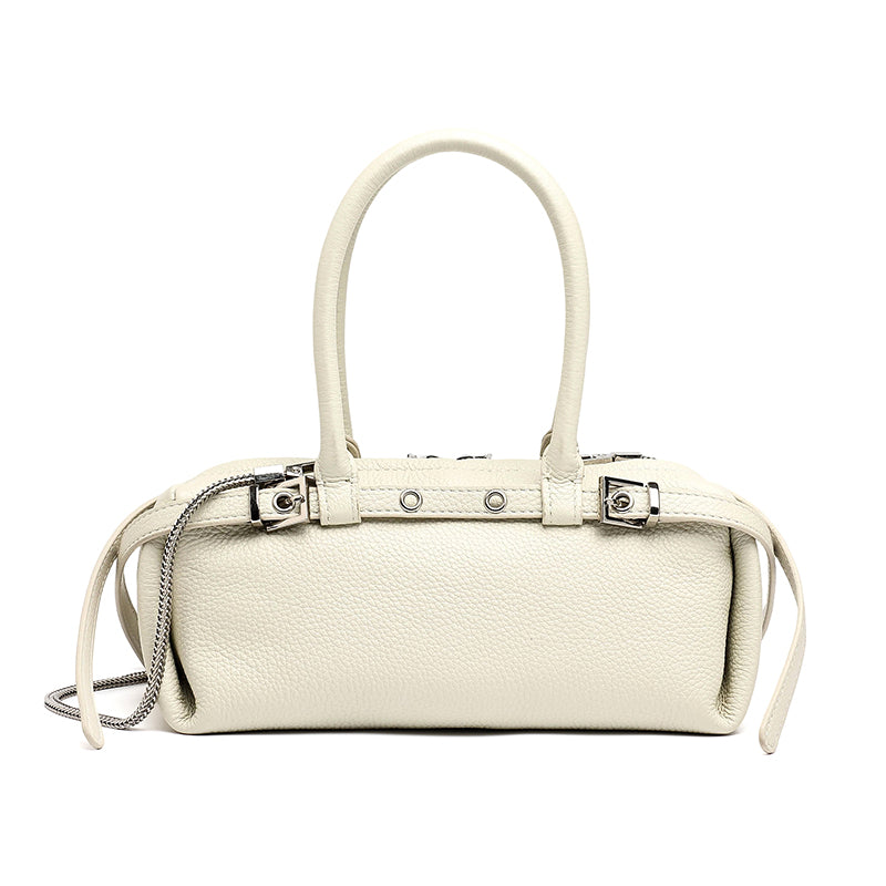 Refined Genuine Leather Petite Boston Clutch Bag with Mini Pouch