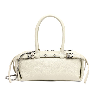 Refined Genuine Leather Petite Boston Clutch Bag with Mini Pouch