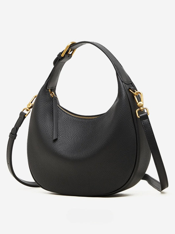 Modern Half-Moon Genuine Leather Bag - Versatile 2-Way Carry Pebbled Hobo