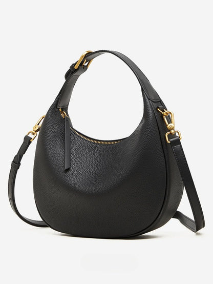 Modern Half-Moon Genuine Leather Bag - Versatile 2-Way Carry Pebbled Hobo