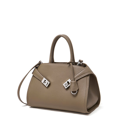 Borsa tote a tracolla di lusso retrò in vera pelle effetto litchi con doppia fibbia