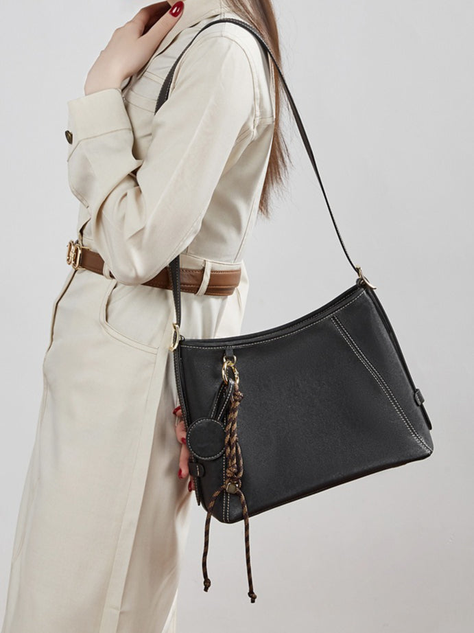 Artisan Stitched Genuine Leather Bag - Vintage Western Shoulder Tote with Tassel