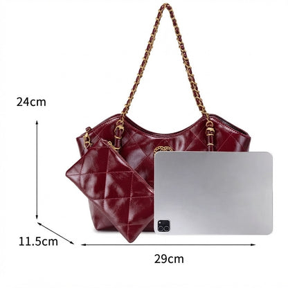 Sculpted Quilted Vegan Eco-Leather Chain Tote Bag