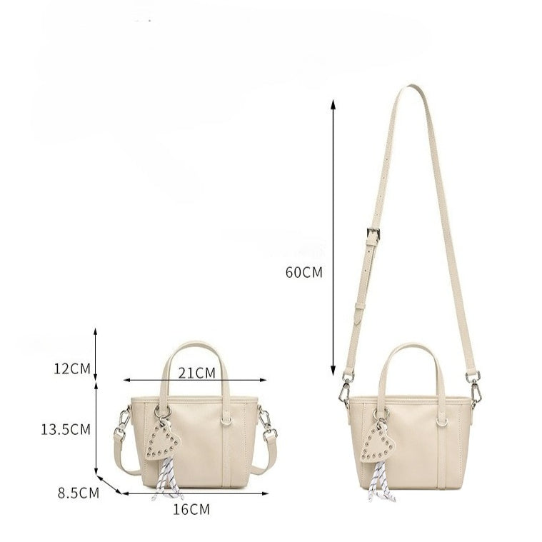 Sculpted Genuine Leather Mini Tote Crossbody Bag with Signature Heart Charm
