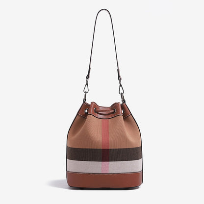 Vintage Plaid Vegan Eco-Leather Bucket Clutch Bag