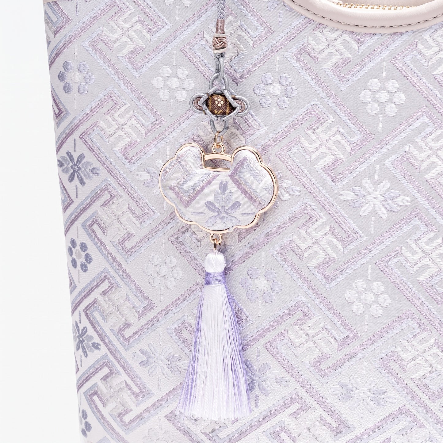 Refined Brocade Vegan Eco-Leather Tote Clutch Bag with Intricate Tassel Charm