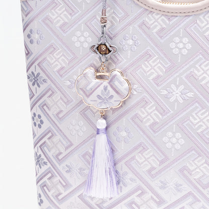 Refined Brocade Vegan Eco-Leather Tote Clutch Bag with Intricate Tassel Charm