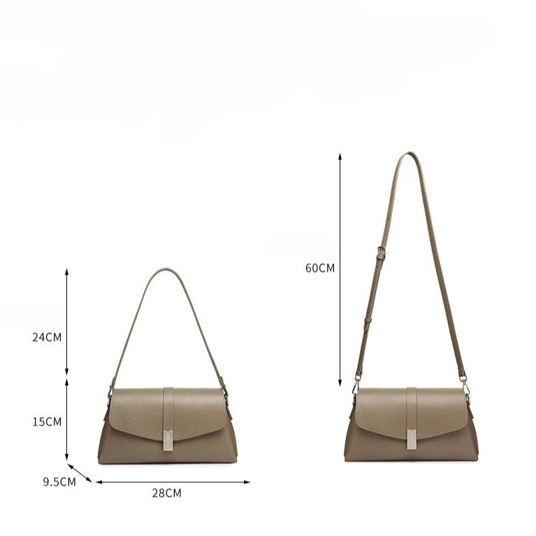 Minimalist Genuine Leather Shoulder Bag with Signature H Buckle