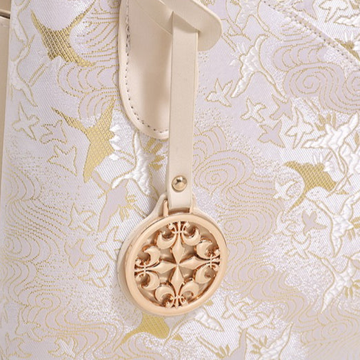 Elegant Flying Crane Motif Vegan Eco-Leather Tote Clutch Bag with Hollow Metal Charm