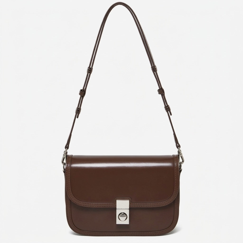 Borsa vintage a spalla e messenger in vera pelle liscia di vacchetta