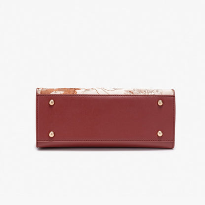 Classic Jacquard Vegan Eco-Leather Satchel Clutch Bag With Metal Charm