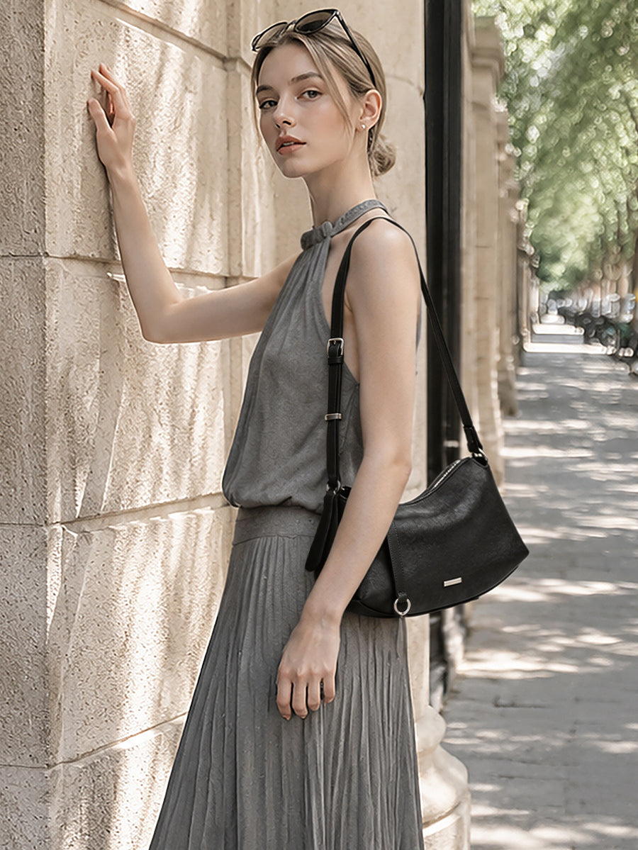 Elegant Genuine Leather Crescent Clutch Bag