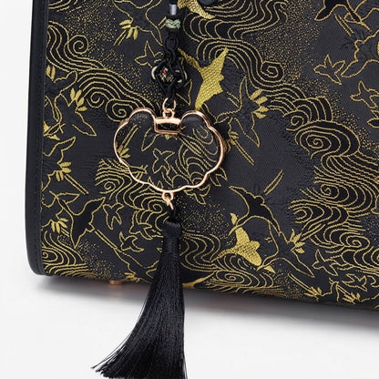 Mystic Crane Motif Vegan Eco-Leather Satchel Clutch Bag
