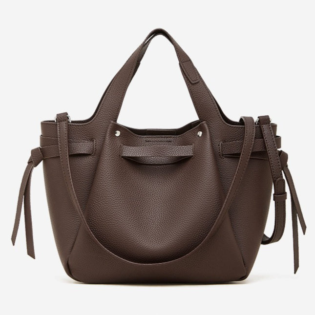 The Pebbled Genuine Leather Mini Bucket Tote Bag with Turn-Lock Closure