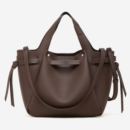 The Pebbled Genuine Leather Mini Bucket Tote Bag with Turn-Lock Closure
