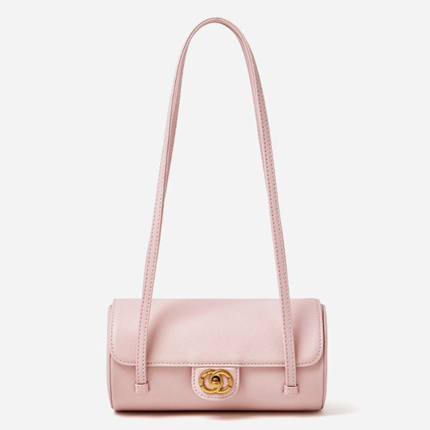 Nostalgic Caviar Genuine Leather Baguette Tube Clutch Bag