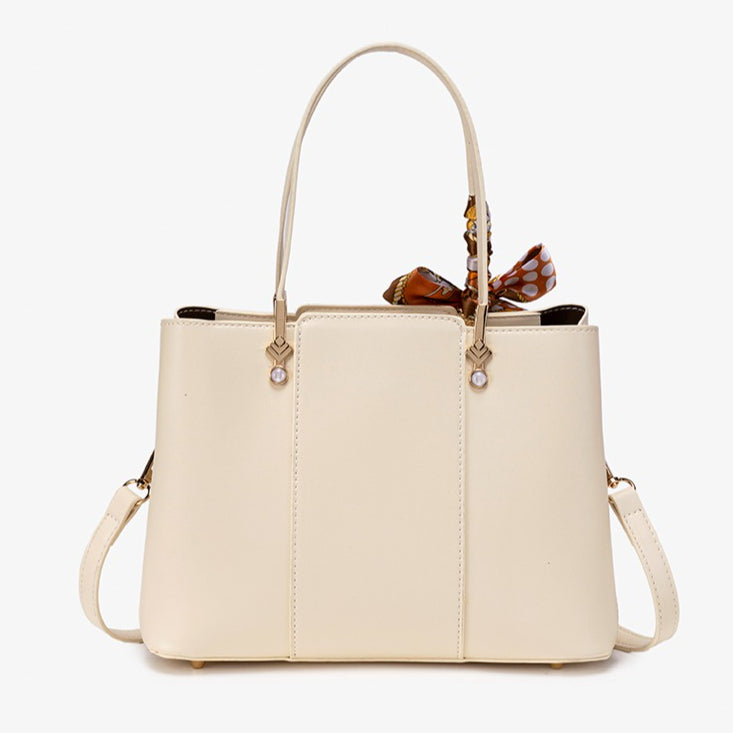 Delicate Vegan Eco-Leather Tote Clutch Bag with Silk Scarf Charm