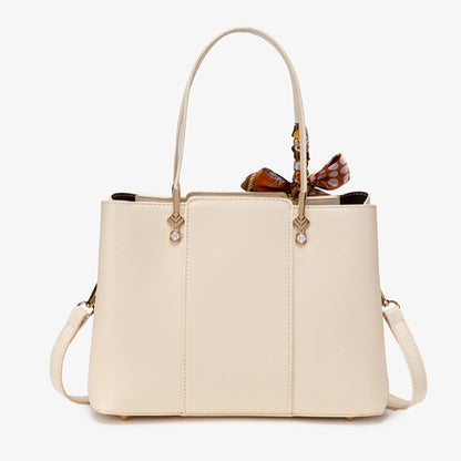 Delicate Vegan Eco-Leather Tote Clutch Bag with Silk Scarf Charm