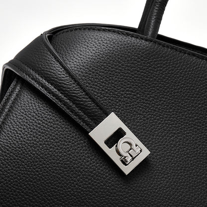 Borsa tote a tracolla di lusso retrò in vera pelle effetto litchi con doppia fibbia