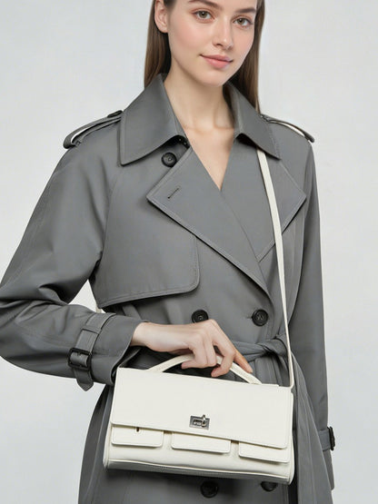 The Linear Turn-Lock Genuine Leather Bag | Minimalist East-West Handbag
