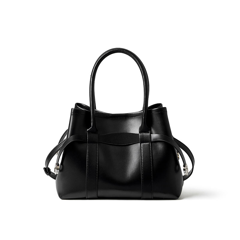Ampia borsa tote a tracolla in pelle bovina semplice di lusso italiano