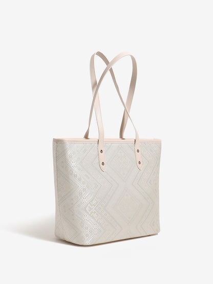 Refined Geometric Jacquard Vegan Eco-Leather Tote Clutch Bag