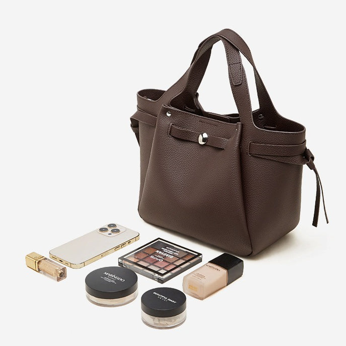 The Pebbled Genuine Leather Mini Bucket Tote Bag with Turn-Lock Closure