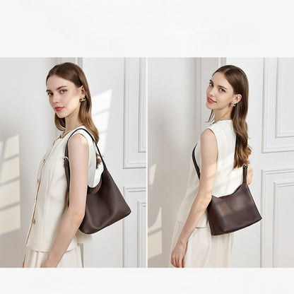 Versatile Genuine Leather Hobo Bucket Bag with Adjustable Shoulder Strap