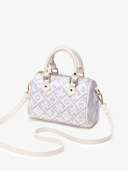 Refined Oriental Brocade Motif Vegan Eco-Leather Boston Clutch Bag