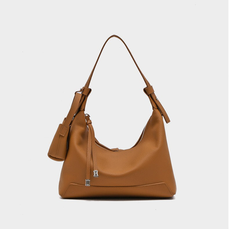 The Ethereal Slouchy Genuine Leather Bag - Minimalist Pebbled Hobo with Mini Pouch