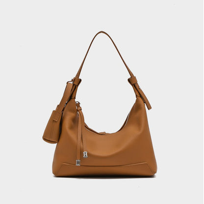 The Ethereal Slouchy Genuine Leather Bag - Minimalist Pebbled Hobo with Mini Pouch