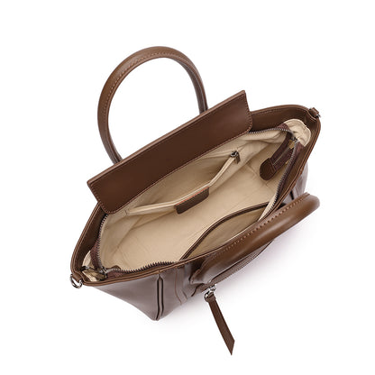 Maillard Style Genuine Leather Smile Flap Satchel Crossbody Bag