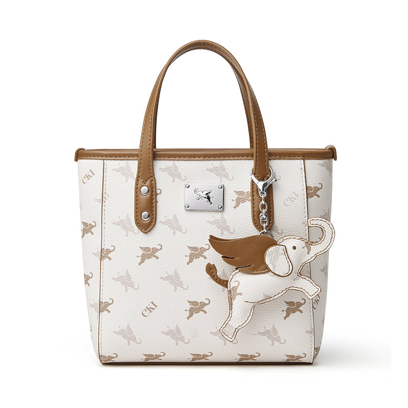 Borsa tote versatile a tracolla retrò con monogramma Flying Elephant e pendente