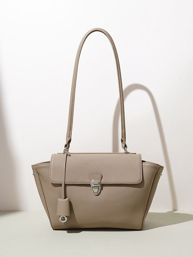 Quiet Luxe Pebbled Genuine Leather Winged Flap Tote Clutch Bag