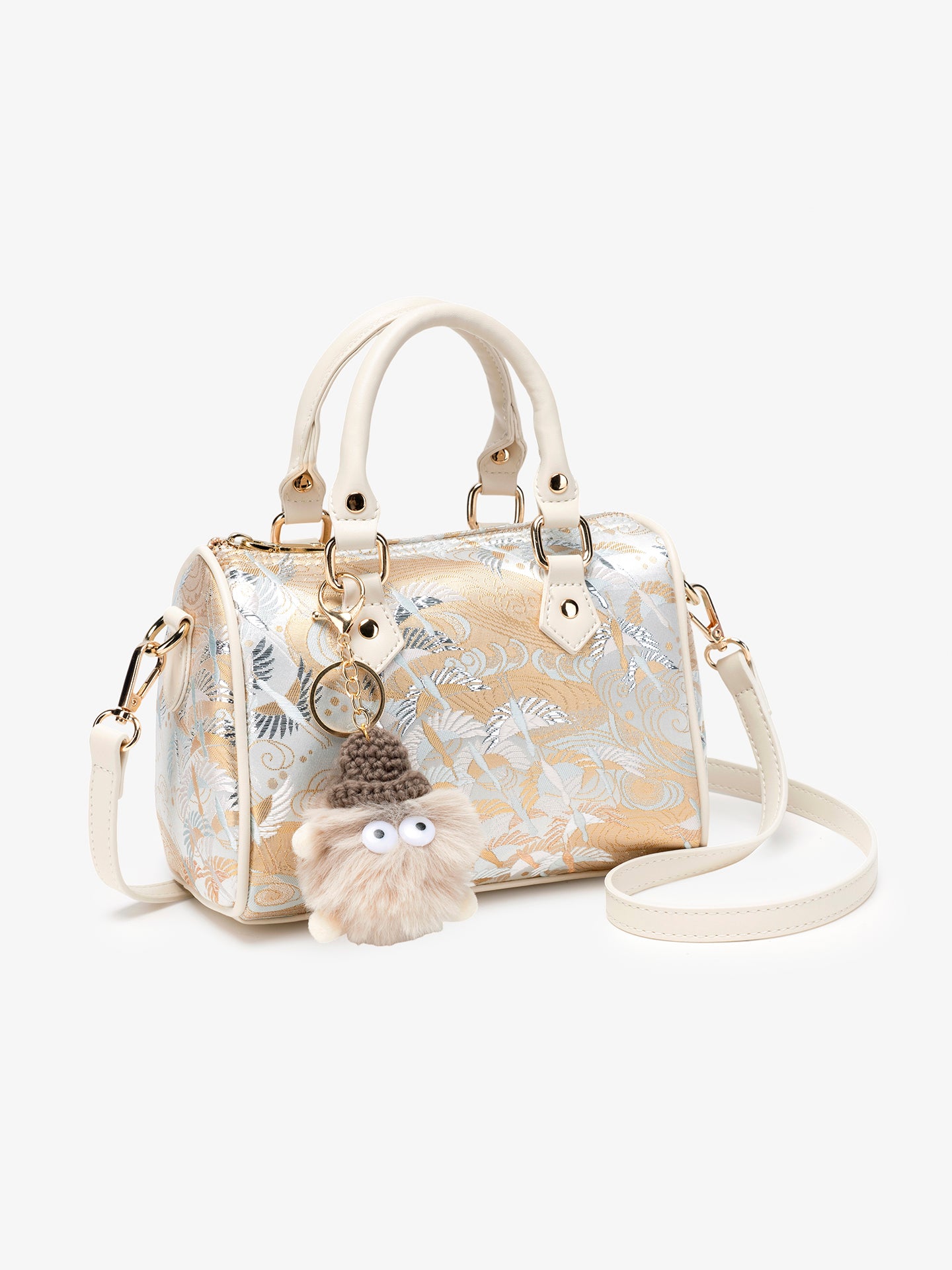 Delicate Crane Vegan Eco‑Leather Barrel Clutch Bag with Playful Charm