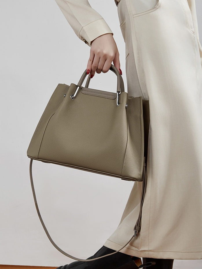 Women's Executive Trapezoid Genuine Leather Tote Bag