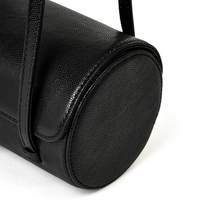 Bolso de mano tipo clutch nostálgico de cuero genuino color caviar, con forma de baguette tubular