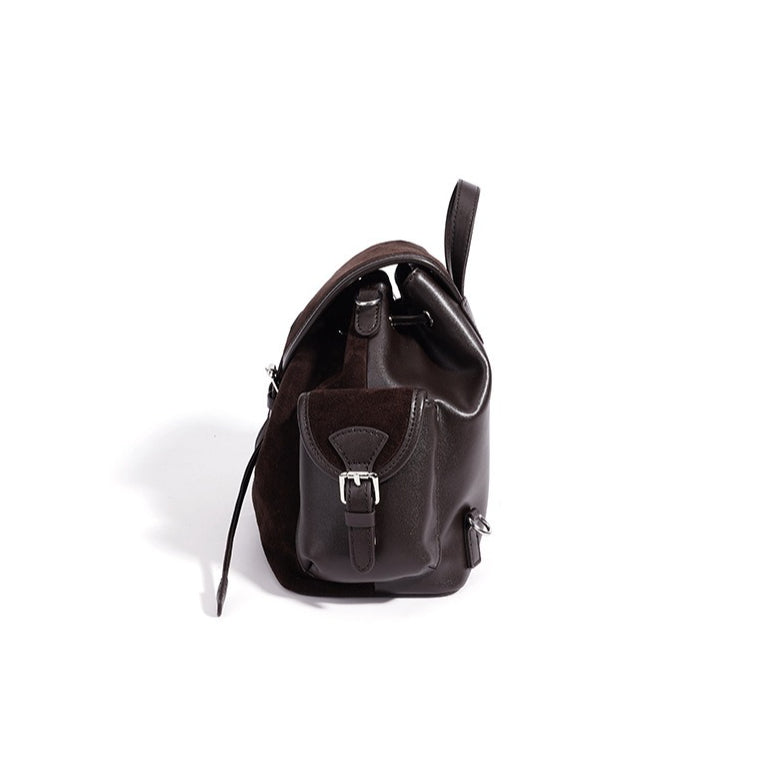Vintage Suede Genuine Leather Flap Drawstring Backpack