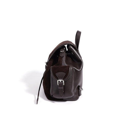 Vintage Suede Genuine Leather Flap Drawstring Backpack