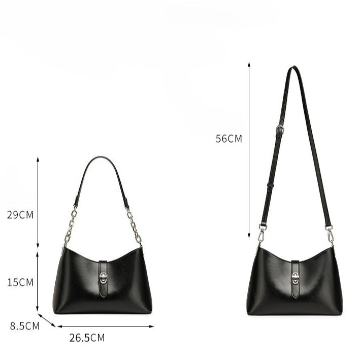 Classic Genuine Leather Underarm Bag with Metal Buckle