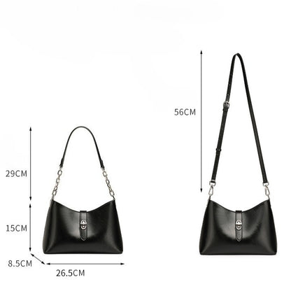 Classic Genuine Leather Underarm Bag with Metal Buckle