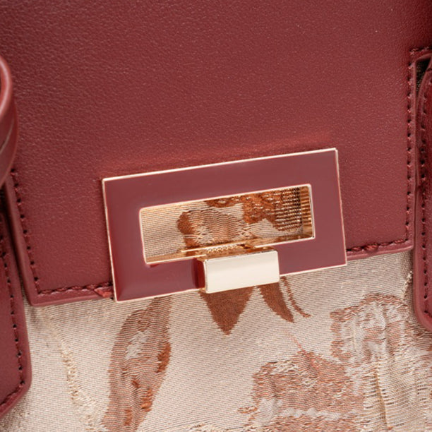 Classic Jacquard Vegan Eco-Leather Satchel Clutch Bag With Metal Charm
