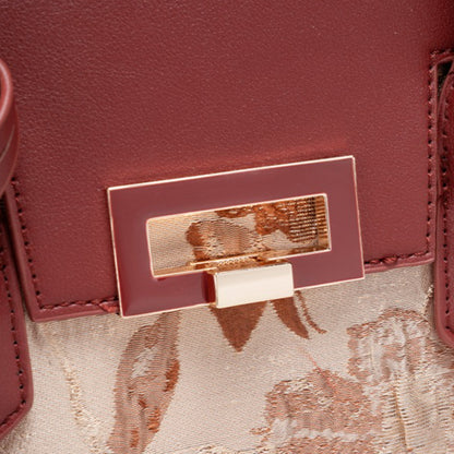 Classic Jacquard Vegan Eco-Leather Satchel Clutch Bag With Metal Charm
