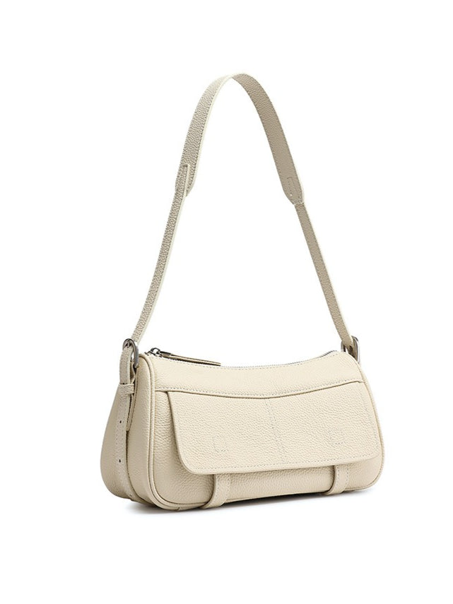 Mellow Pebbled Genuine Leather Flap Baguette Clutch Bag